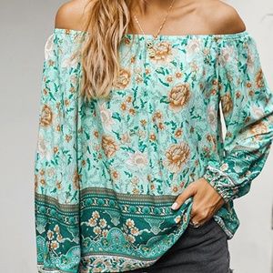 Off The Shoulder Boho Balloon Sleeve Top